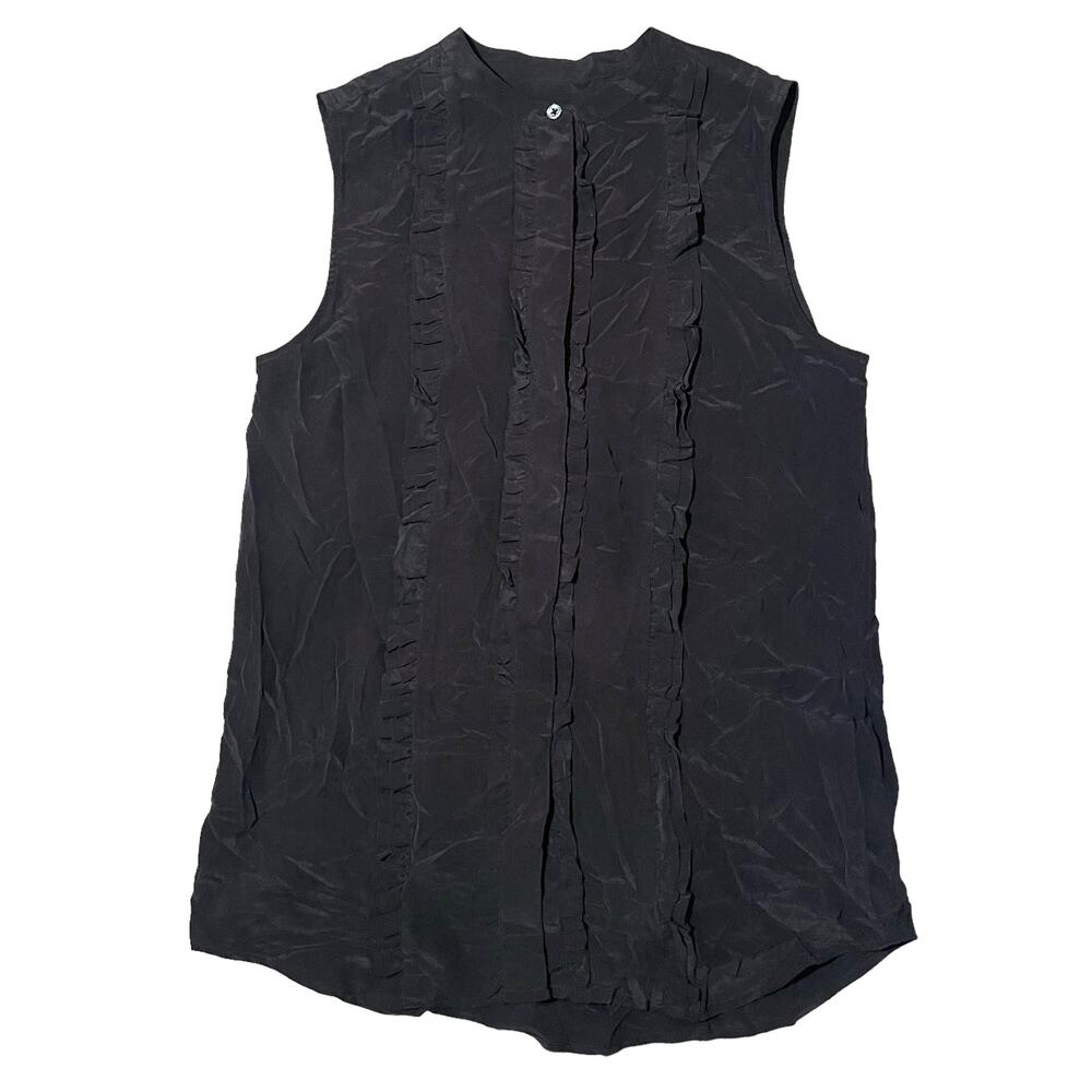 Equipment Femme Colbie Ruffle Sleeveless Silk Blouse Top Black Whimsygoth Small